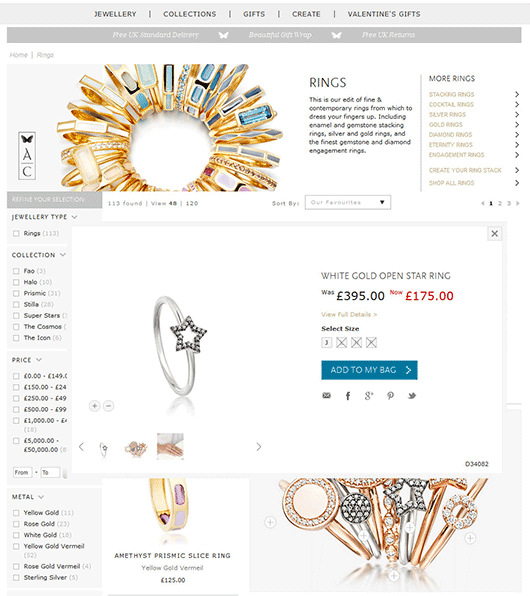 Product page's preview on the category page