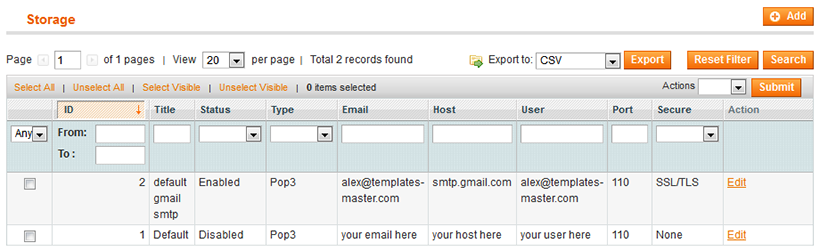 Using EmailStorage interface