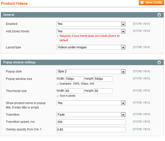 Magento Product Videos extension configuration