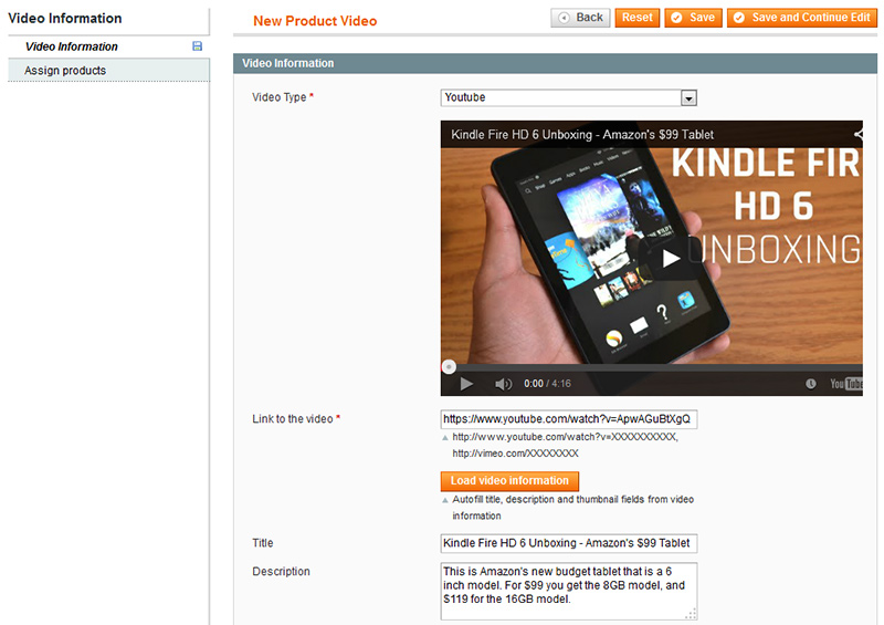 Embedding the product video